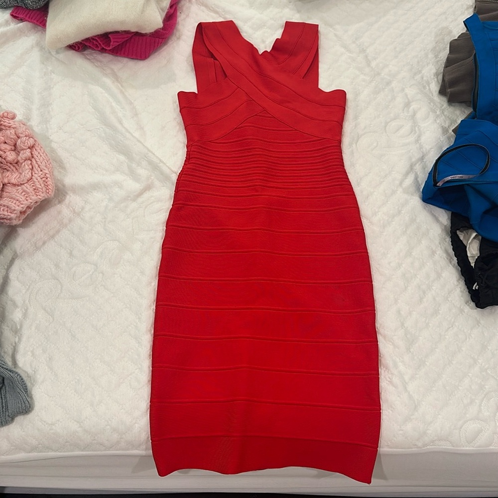 Herve Leger small red dress like new.